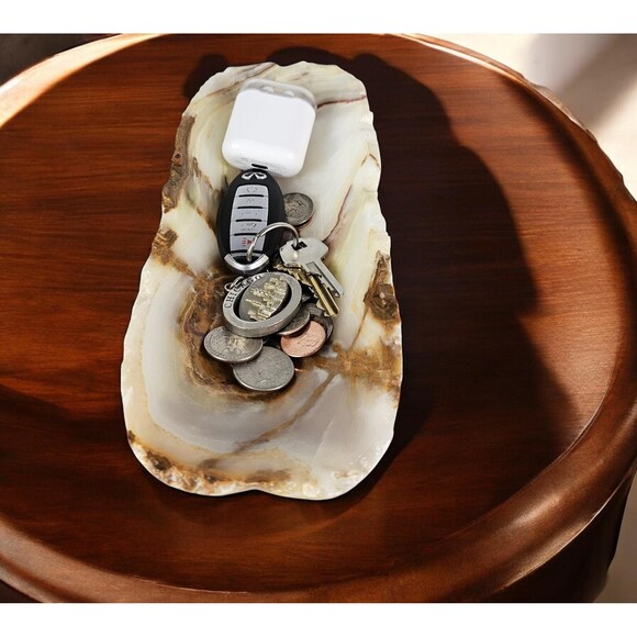 Green Onyx decorative tray, catchall dish, polished stone jewelry dish for gift - Picture 5 of 10